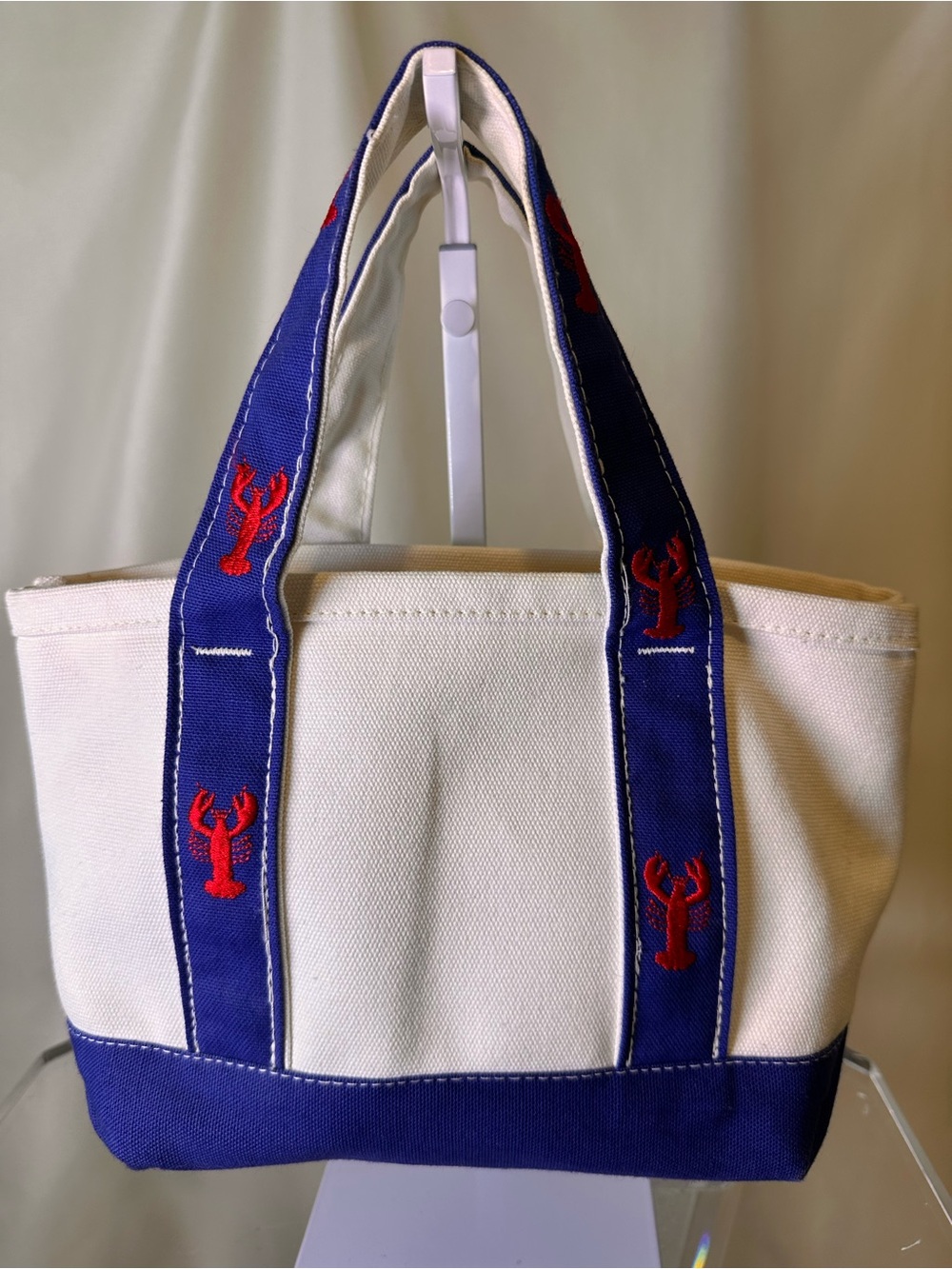 Nautical petite canvas Tote Bag with Blue Lobster-Embroidered Straps